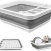Collapsible Dish Drainer Compact Folding Portable Kitchen Sink Rack with Non-Scratch Plate Grips and Cutlery Utensil Holders Ideal for Home, Camping, Caravan and Travelling