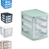 Plastic Desktop Storage Unit with Drawers, Stationary Arts Drawer Desktop Tabletop Organiser Storage Tower Unit for Office Bedroom Garage ((17 x 13.5 x 17cm, Mint Green with 3 Clear Drawers))