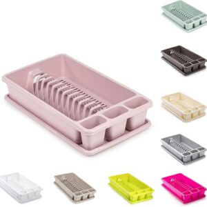 Dish Drainer Rack - Plastic Sink Drainer Tray (Rectangular 45 x 26 x 9cm) (Pink)
