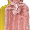 Cosy Luxury 2 Litre Hot Water Bottle with Pink Faux Fur Cover – Plush Soft Warm Bottle for Comfort, Cramps & Relaxing Heat Therapy