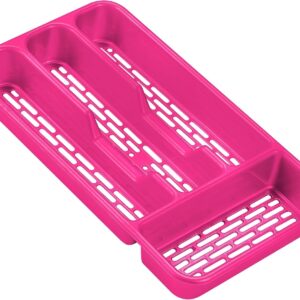 Small Tier Cutlery Tray Classic in Fuchsia | BPA Free Plastic Drawer Organizer with 4 Compartments | Durable Kitchen Storage for Spoons Forks Knives Kids Cutlery | Space Saving Design