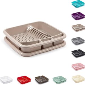 Taupe Plastic Dish Drainer Plate Cutlery Rack Kitchen Sink Utensil Draining Cup Holder Drying Rack Draining Rack Sink Drainer Kitchen Gadgets (39 x 39 x 7.5cm)