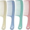 Pack of 4 Wide Tooth Hair Comb Set, Detangling Comb with Handle Hole for Easy Hanging, Durable Plastic Combs for Men and Women, Pastel Colors for Smooth, Frizz-Free Styling