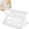 Folding Dish Drainer With Tray Dish Drainer With Drip Tray Cutlery Holder Folding Dish Drainer and Plate Drying Rack With Cutlery Holder (White)