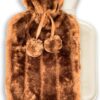 Luxury 2 Litre Hot Water Bottle with Brown Faux Fur Cover – Soft Touch Plush Warm Bottle for Winter Warmth, Comfort & Muscle Relief