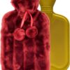 Luxury Cosy 2 Litre Hot Water Bottle with Rose Red Faux Fur Cover – Soft Plush Warm Water Bottle for Pain Relief, Winter Comfort & Relaxation