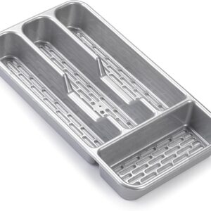 Small Tier Cutlery Tray Classic in Silver | BPA Free Plastic Drawer Organizer with 4 Compartments | Durable Kitchen Storage for Spoons Forks Knives Kids Cutlery | Space Saving Design