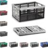 Multi-Purpose Strong Folding Collapsible Plastic Storage Boxes Crates Portable Stackable Container Basket for Home Office Garage Tools, Soft-Touch Handles (Black & Silver - 32L)