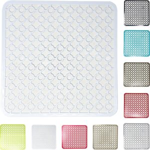 Flat Plastic Draining Mat For Washing Up Dish Tray Dryer Rubber Kitchen Sink Drainer Non Slip Compact Mat, Kitchen Counter-top for Glass, Cup, Plate, Dishes (White - Square Mat)